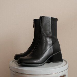 (6.5) Camper Black Leather & Fabric Chunky Heels